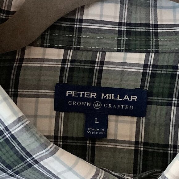 Peter Millar men's buttondown shirt large green plaid white cotton - Picture 4 of 7